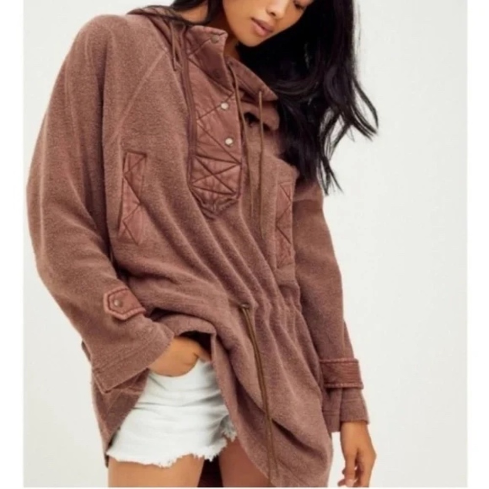 Free People Sadie Surplus Knit Jacket Hooded Pullover Drawstrings Size Small